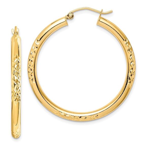 10K Yellow Gold Diamond Cut 3x35mm Hollow Tube Hoop Earrings,All Products : American Fashion Style Bags On Sale